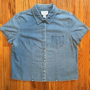 Sonoma petite denim button down short sleeve shirt size large